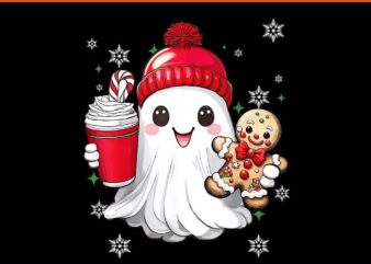 Ghost Gingerbread PNG, Ghost Coffee Gingerbread Christmas PNG t shirt design template