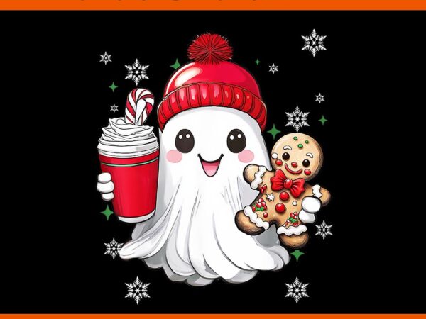 Ghost gingerbread png, ghost coffee gingerbread christmas png t shirt design template