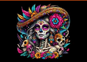 De Los Muertos La Catrina Day of The Dead Sugar Skull PNG t shirt vector illustration