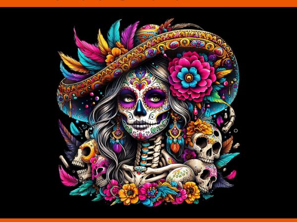 De los muertos la catrina day of the dead sugar skull png t shirt vector illustration