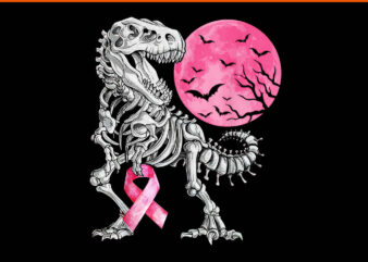 Dinosaur Pink Ribbon Breast Cancer Awareness Halloween PNG t shirt vector illustration