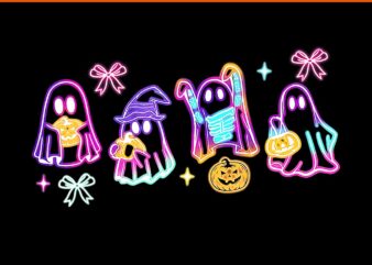 Cute Colorful Neon Boo Ghost Halloween Spooky Season PNG