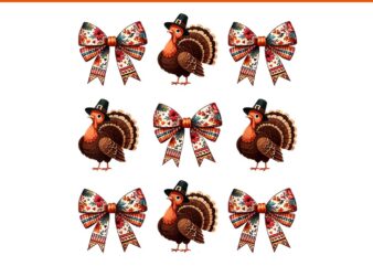 Retro Thanksgiving Fall Pumpkin Bow Coquette PNG