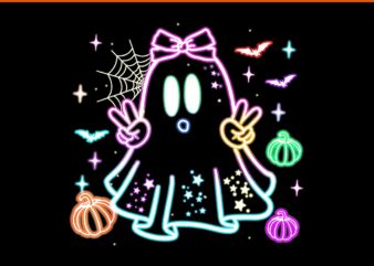 Cute Colorful Neon Boo Ghost Halloween Spooky Season PNG