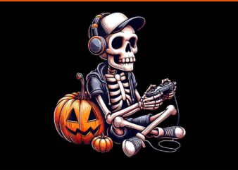 Skeleton Playing Video Game Halloween PNG