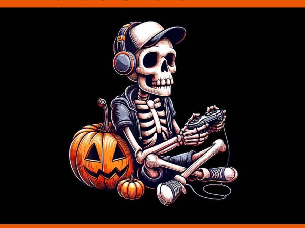 Skeleton playing video game halloween png t shirt template vector