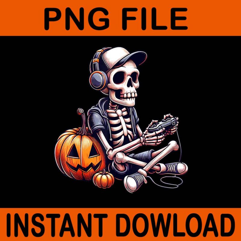 Skeleton Playing Video Game Halloween PNG