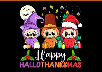 Happy Hallothanksmas Labubu Halloween Fall Christmas PNG