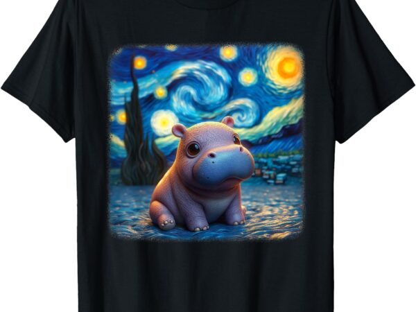 Van gogh starry night moo-deng cute baby pygmy hippo zoo t-shirt