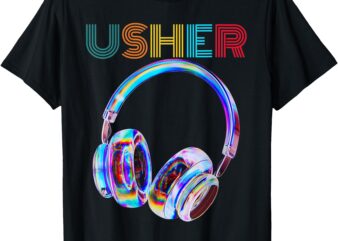 Vintage Design USHER Hiphop Fan Music Headphone Men Women T-Shirt