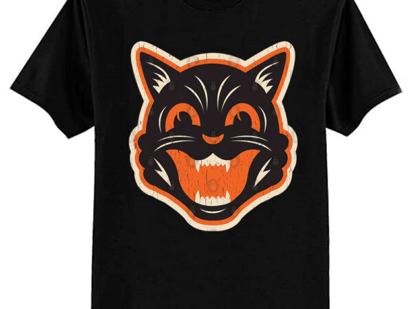 Vintage halloween black cat – distressed t-shirt