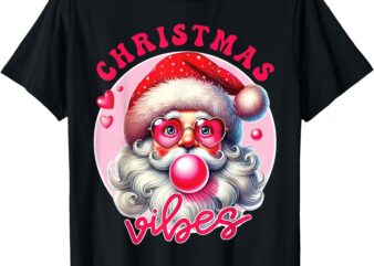 Vintage Pink Santa Claus Christmas Vibes Holiday Xmas Women T-Shirt