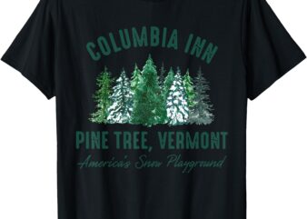 Vintage Retro Columbia Inn Pine Tree Vermont Merry Christmas T-Shirt