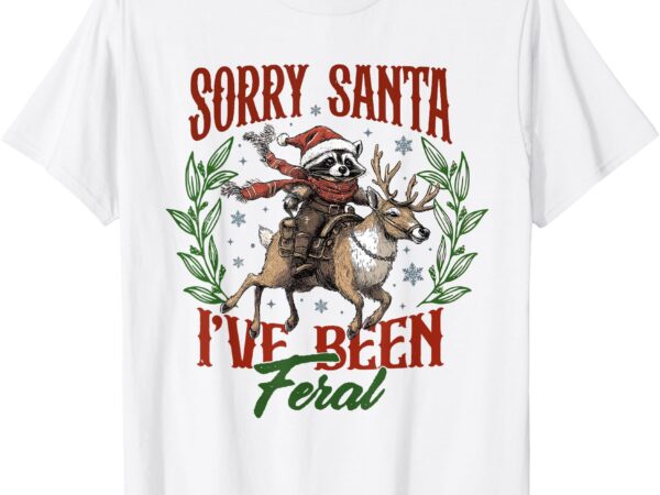 Vintage sorry santa i’ve been feral raccoon riding horse t-shirt