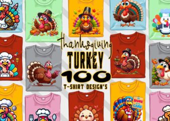 100 Funny Thanksgiving Day t-shirt design bundle of 100 png & jpeg designs download instantly Retro Vintage T-shirt Illustration Mega Bundle