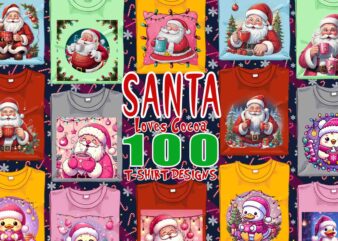 Trendy Cocoa Lover Santa Christmas t-shirt design bundle of 100 png & jpeg designs Mega Bundle