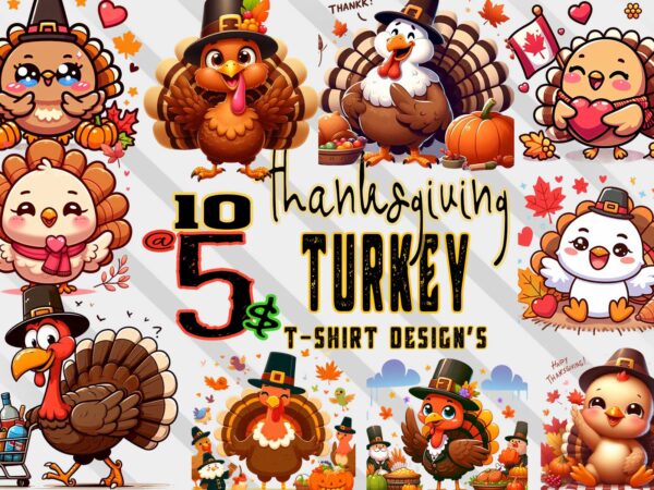 Exclusive thanksgiving day t-shirt design bundle of 10 png & jpeg designs – download instantly retro vintage t-shirt design bundle