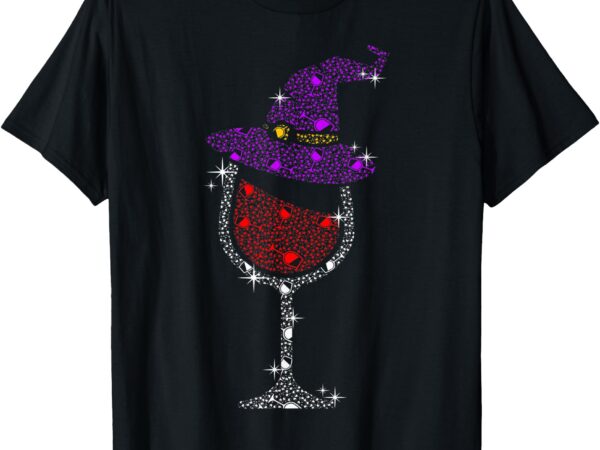 Wine glass witch bling rhinestone halloween spooky party t-shirt