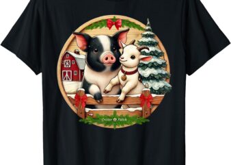 Winter Barnyard Cartoon Pot Belly Pig and Mini Goat Friends T-Shirt