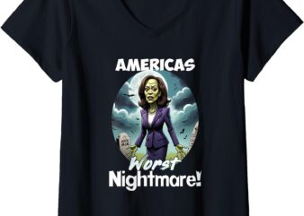 Womens Funny Kamala Harris 2024 Halloween Costume Scary Nightmare V-Neck T-Shirt