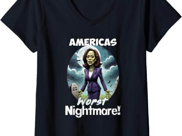 Womens funny kamala harris 2024 halloween costume scary nightmare v-neck t-shirt