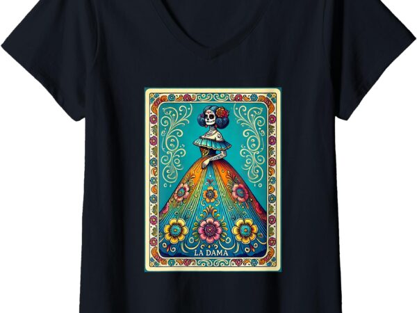 Womens la dama dia de muertos v-neck t-shirt