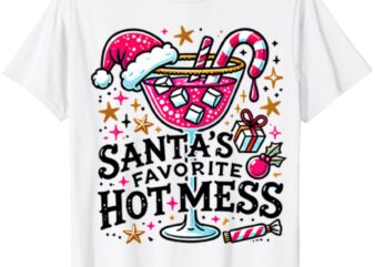 Womens Santa’s Favorite Hot Mess Funny Margarita V-Neck T-Shirt ltsp