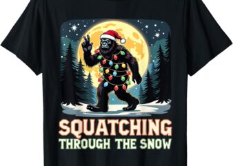 Xmas Christmas Bigfoot Squatch Squatching Through The Snow T-Shirt