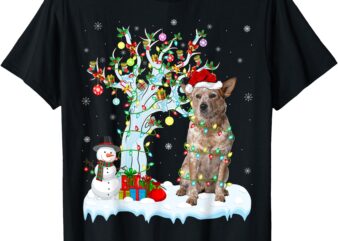 Xmas Lighting Tree Santa Hat Australian Cattle Dog Christmas T-Shirt