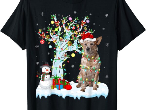 Xmas lighting tree santa hat australian cattle dog christmas t-shirt