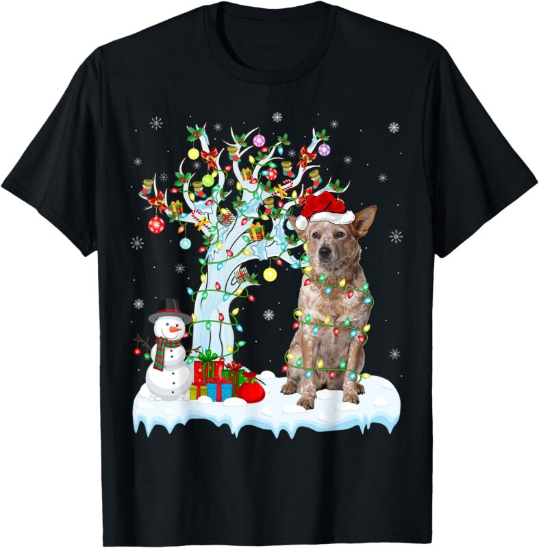 Xmas Lighting Tree Santa Hat Australian Cattle Dog Christmas T-Shirt