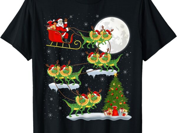 Xmas lights santa riding dilophosaurus dinosaur christmas t-shirt