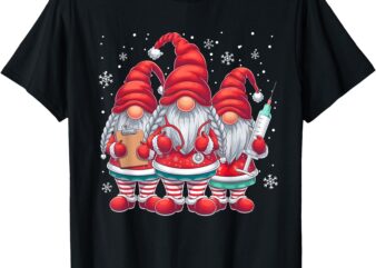 Xmas Medical Scrub Top Cute Nursing Christmas Gnomes Nurse T-Shirt