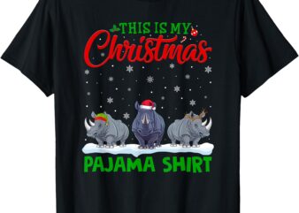 Xmas Santa Hat Reindeer Rhino Christmas Pajama T-Shirt