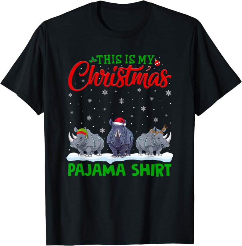 Xmas Santa Hat Reindeer Rhino Christmas Pajama T-Shirt