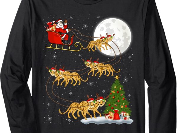 Xmas tree lights funny santa riding cheetah christmas long sleeve t-shirt