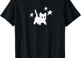 Y2K 90s Scary Tomcat Cat is Scared under Starry T-Shirt