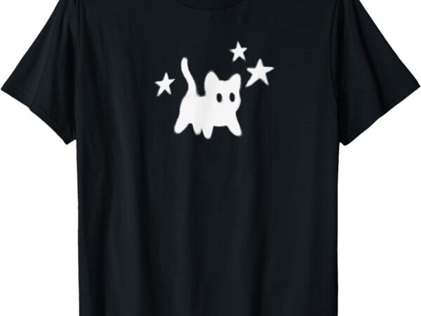 Y2k 90s scary tomcat cat is scared under starry t-shirt