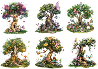 beautiful fairy tree garden clipart