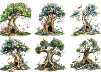 beautiful fairy tree garden clipart