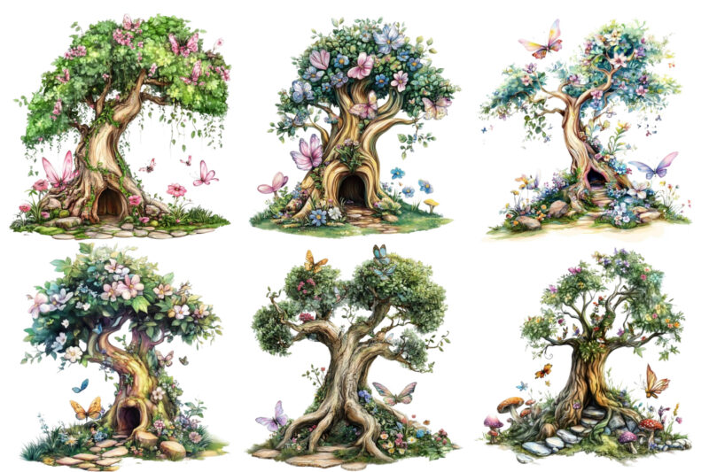 beautiful fairy tree garden clipart