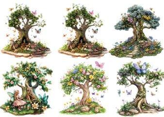 beautiful fairy tree garden clipart