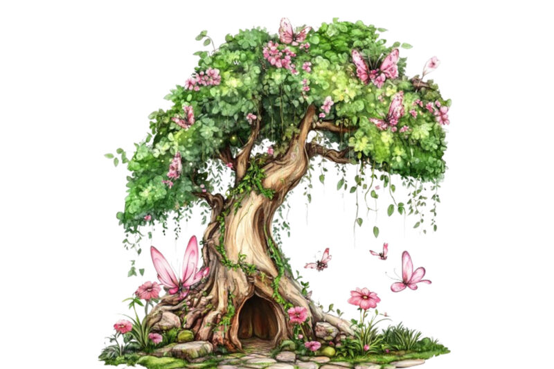 beautiful fairy tree garden clipart