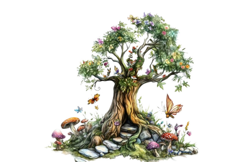 beautiful fairy tree garden clipart