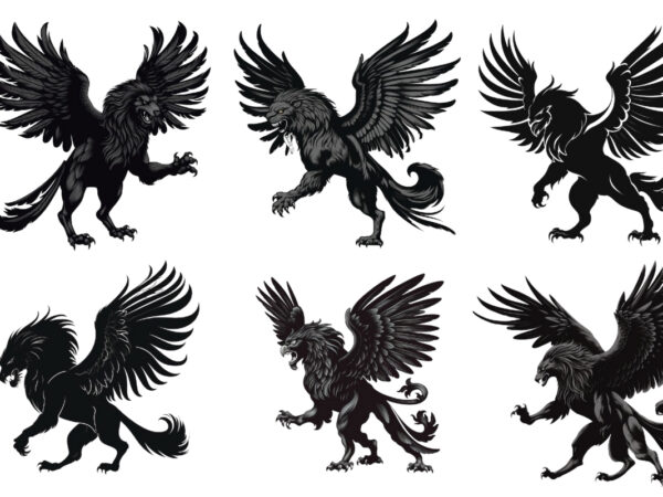 Fantasy, bird, illustration, eagle, emblem, feather, flying, graphic, heraldic, lion, majestic, mascot, monster, mythology, silhouette, tatt