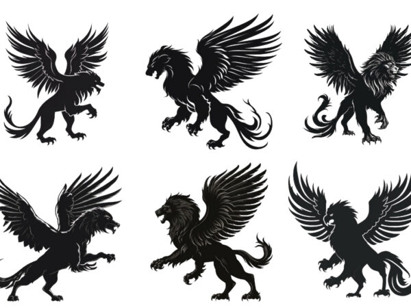 Black silhouette of heraldic griffin t shirt template