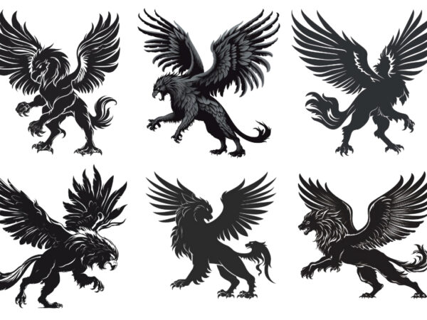 Black silhouette of heraldic griffin t shirt template