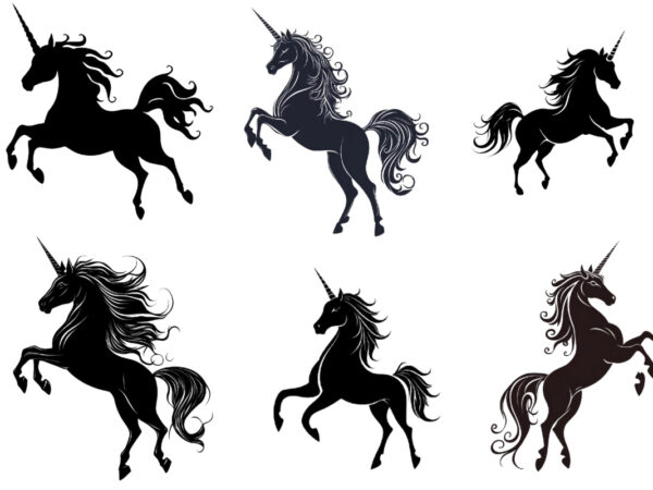 Black silhouette of heraldic unicorn t shirt template