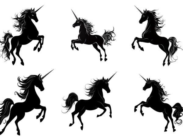 Black silhouette of heraldic unicorn t shirt template