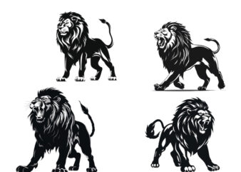 black silhouette of majestic lion in heraldic t shirt template